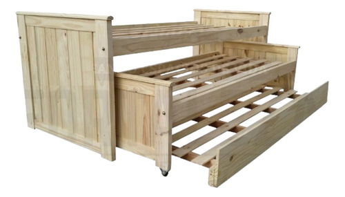 Cama Nido Triple Madera Pino Reforzada + Carro Cama O Cajón 