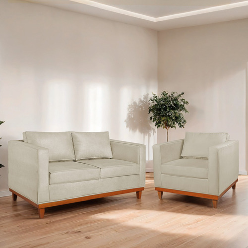 Kit Sofa 3 Lugares E 2 Poltronas Europa 180 Cm Bouclé Cor Bege