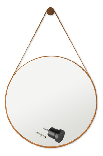 Espelho Redondo Adnet 40cm C/ Pino Suporte E Bucha Fixação Moldura Caramelo