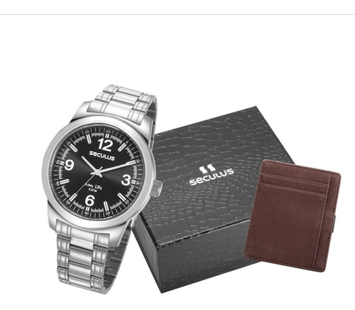 Kit Relógio Masculino Seculus Prata 23639g0svna1k1