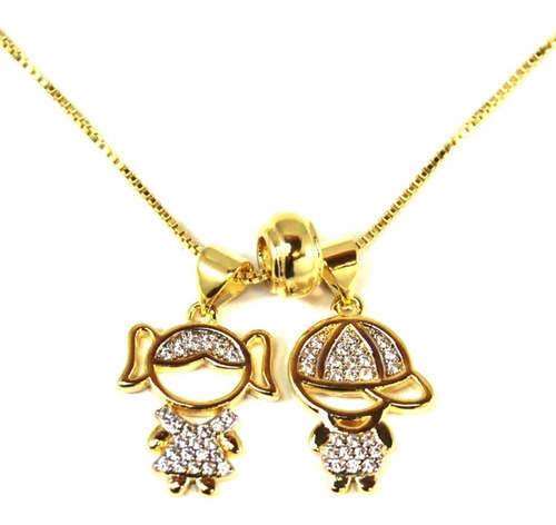 Colar Pingente Filhos Casal Banhado A Ouro 18k