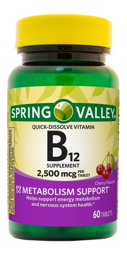 Vitamina B12 2500mcg (60tabletas) Spring Valley Extra Energy