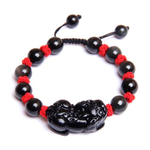 Feng Shui Negro Obsidiana Pi Yao Pi Xiu Pulsera Amuleto De R