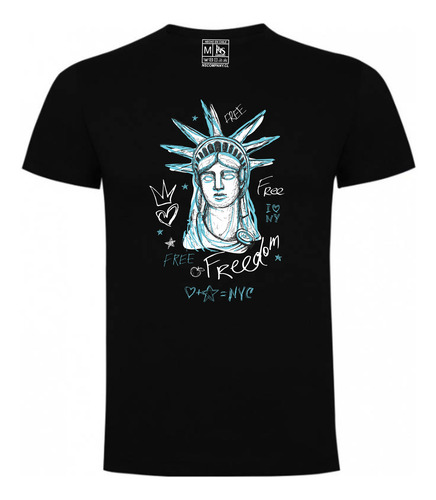 Polera Manga Corta Estampando Dtf Estatua Libertad Freedon