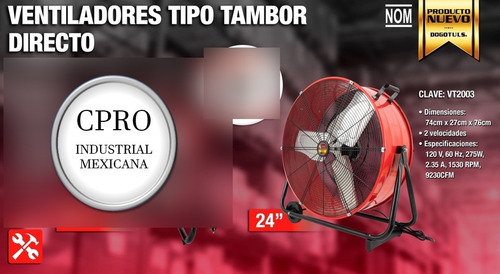 Ventilador 24 Directo Tipo Tambor 2 Velocidades