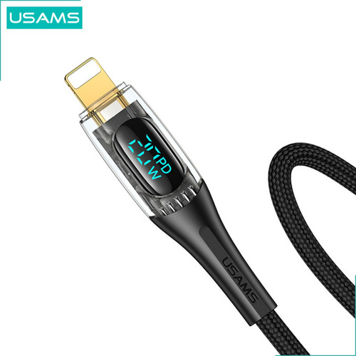 Cabo Carregador Para iPhone Lightning Usb Tipo C Turbo Usams Cor Preto/Transparente