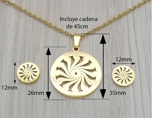 Imagen 3 de 4 de Juego Collar Y Aretes Diseño Espiral Chapa De Oro 22k M3107