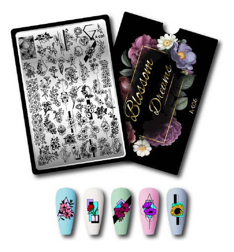 Placa Para Estampar Uñas Stamping Plate A-036 Blossom Dreams