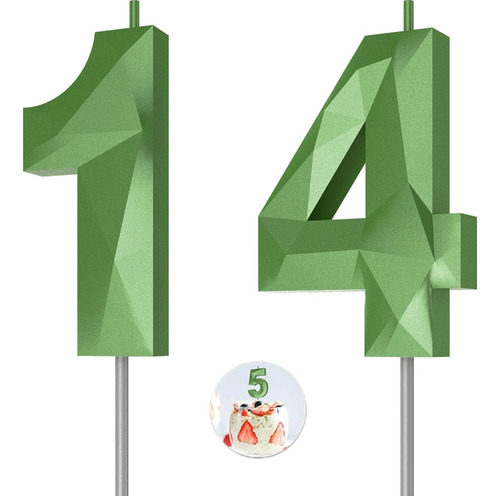 Velas De Cumpleaños Con Número (14 Velas Verdes) Con Forma D