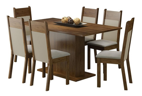 Conjunto Sala De Jantar Lousiana Madesa Mesa Com 6 Cadeiras Cor Rustic/Crema/Pérola 044185ZXPE