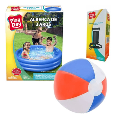 Kit De Alberca Pelota Y Bomba Manual De Aire Play Day