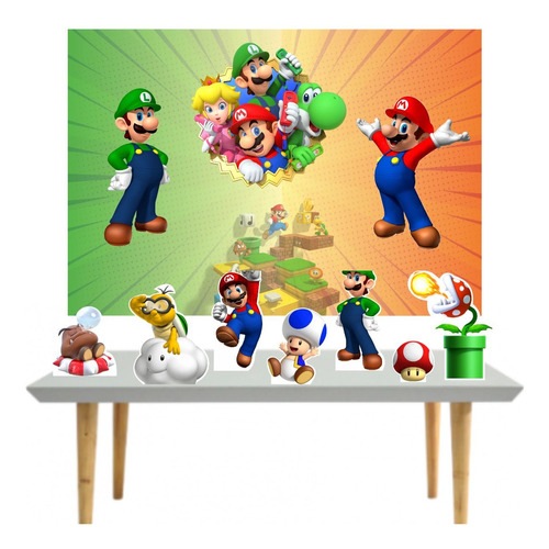 Painel 1,00x0,70m Banner Super Mario Bros + Displays Mesa