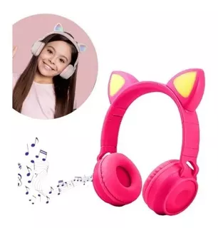 Headphone Gatinho Bluetooth Fm Cartão Sd C/led Exbom (pink)