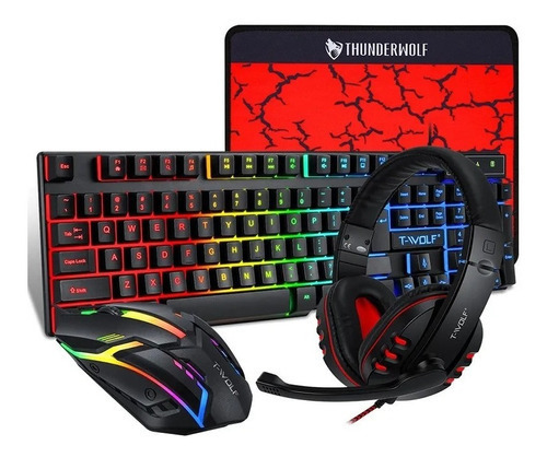 Kit de teclado e mouse espanhol Gamer Twolf Tf800 4 em 1 cor de mouse: preto, cor do teclado, preto