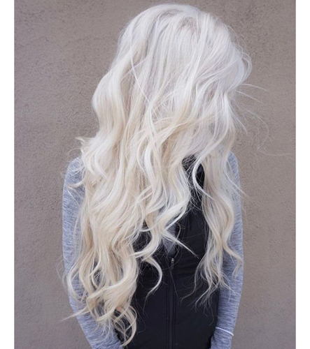 Peluca Blanca Natural Larga Y Rizada Para Mujer, Pelo Ondula