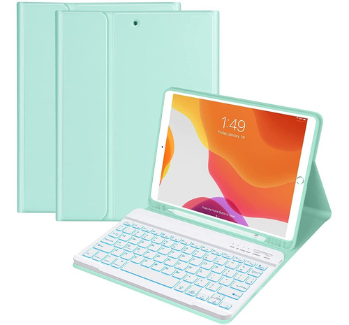 Funda Verde Con Tapa Soporte Y Teclado Para iPad 10.2  