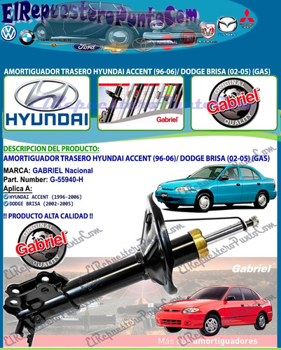 Amortiguador Trasero Hyundai Accent/ Dodge Brisa- Gas