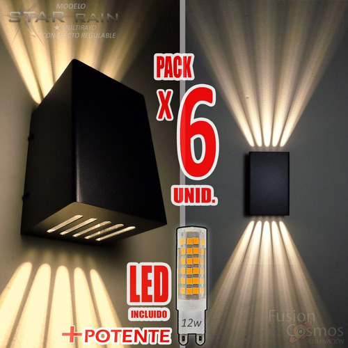 Aplique Pared Exterior Fx Lampara Led 12w Potente Pack X6un