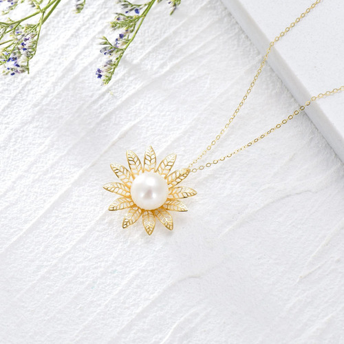 Collar Con Colgante De Perlas De Oro Real De 14 Quilates De
