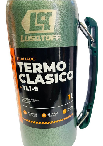 Imagen 6 de 10 de Termo Acero Inox 1 Litro Lusqtoff Verde Frio Calor Manija