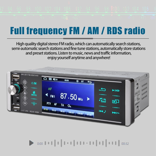 Radio Auto 1 Din Pantalla 4.1 Bluetooth Mp3 Usb Control