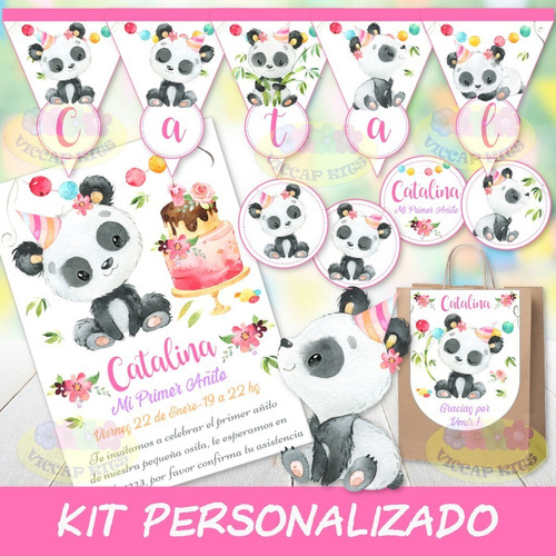 Kit Imprimible Oso Panda Nena Bambu Personalizado