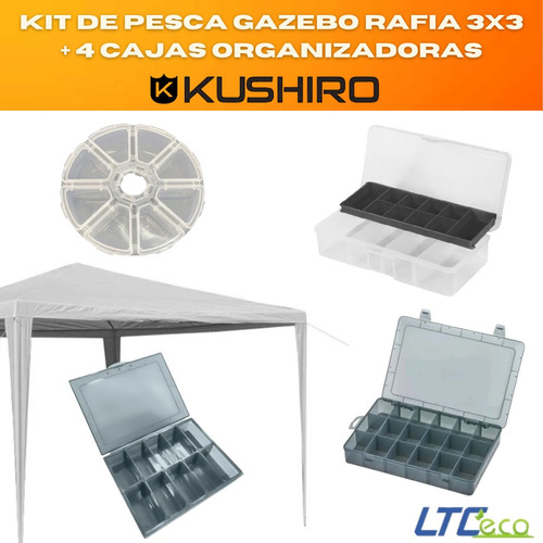 Kit Pesca Gazebo 3x3 Rafia + 4 Cajas Organizadoras Gabetero