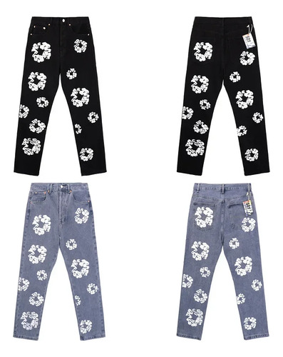 Pantalones Casuales De Jeans De Algodón Con Estampado De Lla
