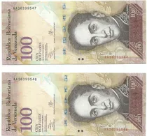 Comprar 2 Billetes Consecutivos  Bsf. 100  - Aa8 Octubre 29 2013 
