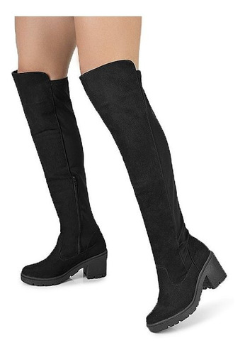 Imagen 3 de 4 de Bota Extra Larga Mujer Negro Con Tacón Cuadrado 78-350