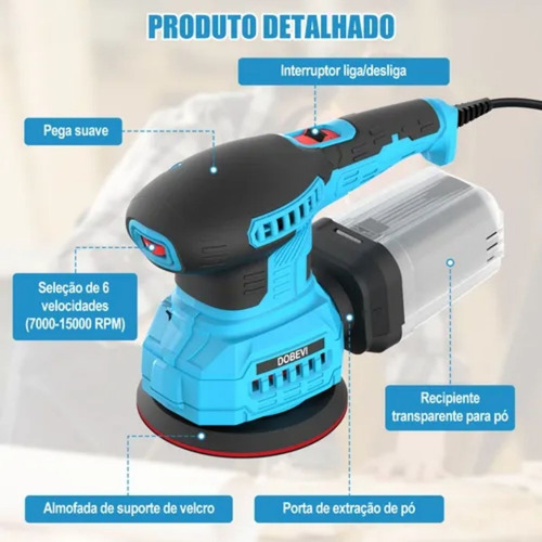 Lixadeira Orbital Professional 3 Em 1 Com 30pçs Lixas Dobevi
