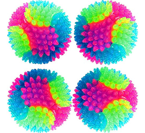 ~? 4 Piezas Spiny Light Up Dog Balls Led Glowing Pet Spiky B
