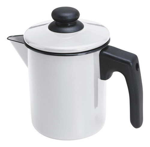Leiteira Esmaltada Ágata 900ml C/ Tampa E Bico Metallouça Cor Branco