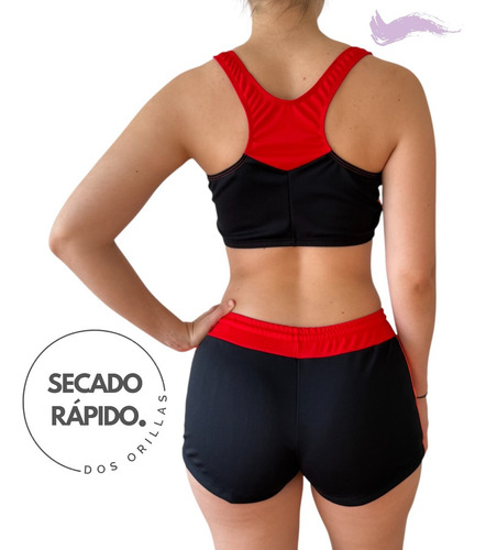 Conjunto Bikini Natacion Short Y Top Anticloro Secado Rapido Negro 2