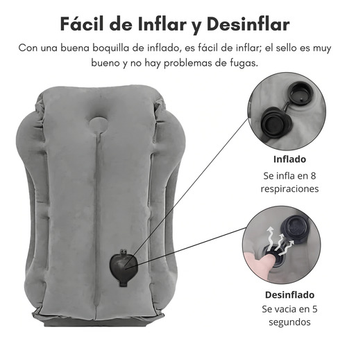 Almohada De Viaje Inflable Para Descansar El Cuello Gris Liso