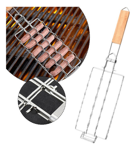 Cesta Para Asar Salchichas A La Barbacoa Con Mango De Madera