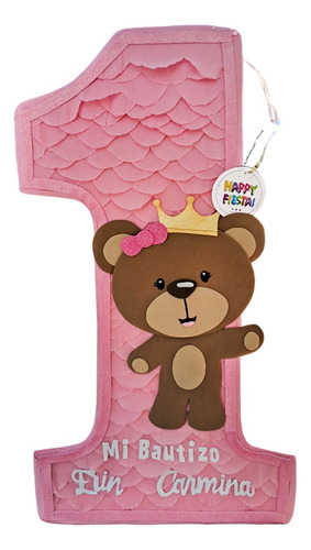 Piñata Premium 70 Cm Número A Elegir (1 Al 9) Personalizada Osita Bautizo