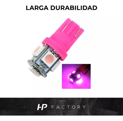 Lampara Led T10 W5w Luz Posicion 5 Led 12v Rosa X2