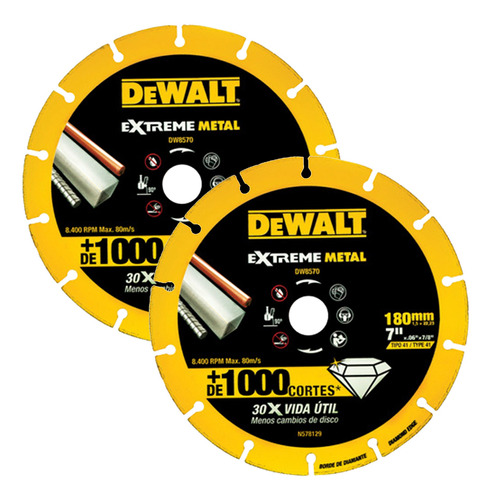 Pack 2 Discos Abrasivos 7  Corte Diamantado Dewalt Dw8570 X2