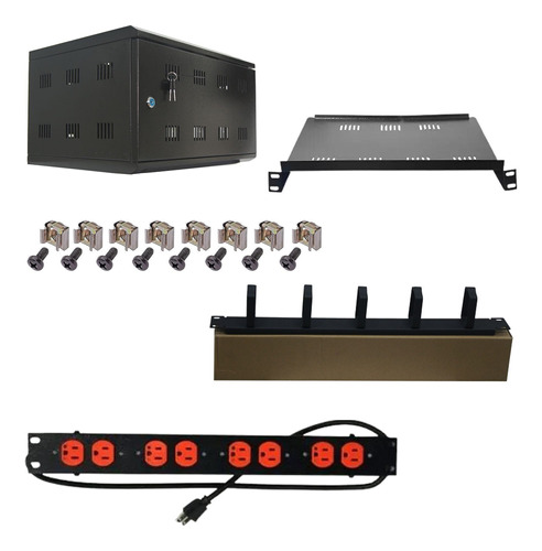 Kit Rack 5ru, Bandeja 25cm+multitoma 8 Servicio+canastillas 