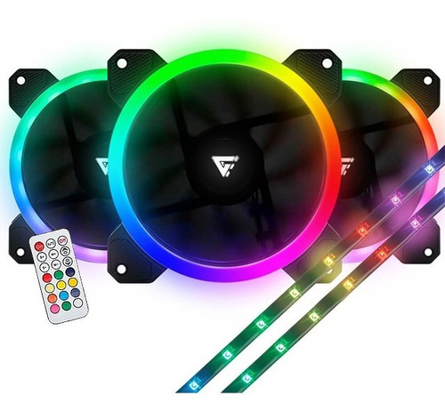 Kit De 3 Ventiladores Game Factor Fkg400 Rgb Con Tira Led