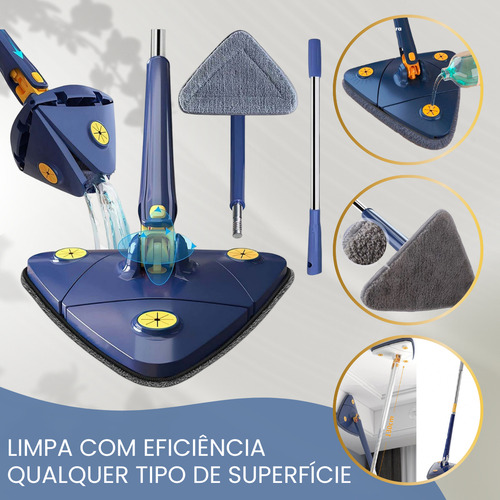 Mop Rodo De Limpeza Triangular Giratorio Ajustavel Retratil Azul