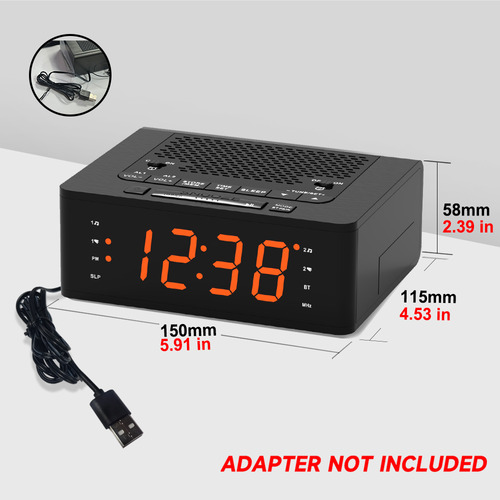 Reloj Despertador Digital Radio Fm Led Con Bocina Bluetooth 12h/24h Decor Hogar