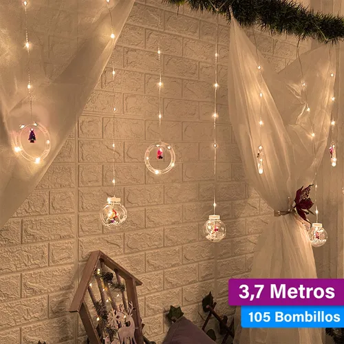 Cortina Intercalada Aros Y Esferas 3,7m Luces Navidad 1650a