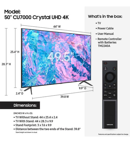 Samsung 50 Clase 4k (2160p) Smart Led Tv Un50cu7000bxza