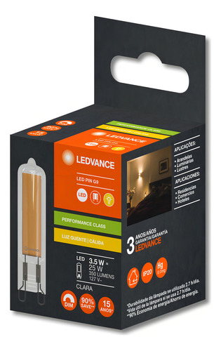 7020222 Pin G9 Clara Dimerizável 3,5w 2500k 127v - Ledvance
