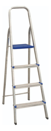 Escada Alumínio Doméstica 4 Degraus Reforçada Real Escadas Cor Prateado/Azul