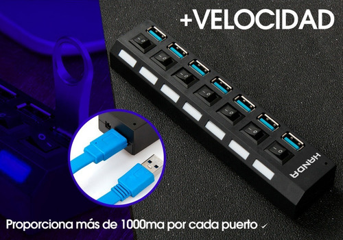 Imagen 8 de 10 de Hub Usb 3.0 Multiplicador 7 Teclas Led 5 Gbps + Fuente 5v