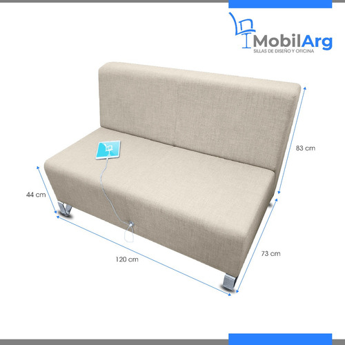 Imagen 4 de 9 de Sillon Para Sala De Espera Confiteria Smart 2 Cuerpos Con Usb Ecocuero/lino C/garantia Oficial