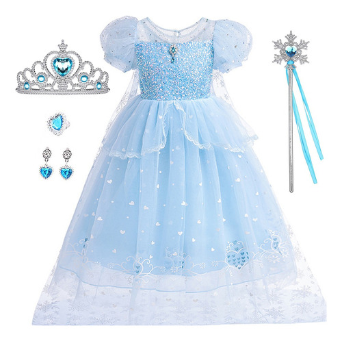 Vestido De Princesa De Elsa, Disfraz De Frozen Diseñopara Niña, Ropa De Halloween, Fiesta O Cosplay, Cumpleaños, Belleza, Vestir Con Accesorios